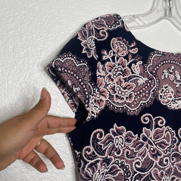 RN Studio Womens Dress Sz 4P Petite Blue Paisley Short Sleeve Lined Causal Wear - Picture 8 of 14